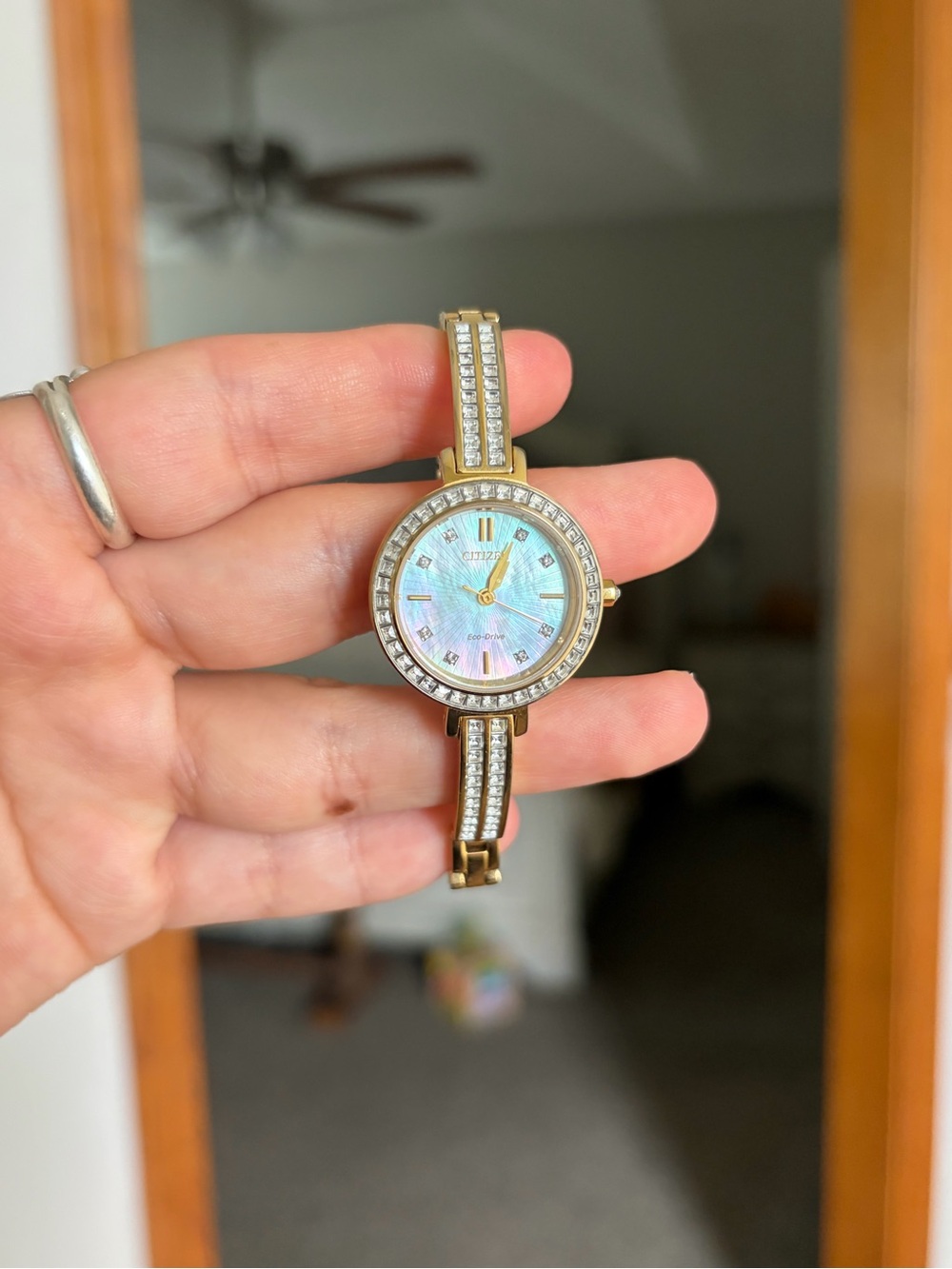 Citizen Gold Tone Women's Crystal Bracelet Watch with Mother-of-Pearl Dial